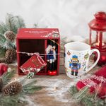 Set de Taza Navideña con Figurín Cascanueces Azul 11.8 Oz