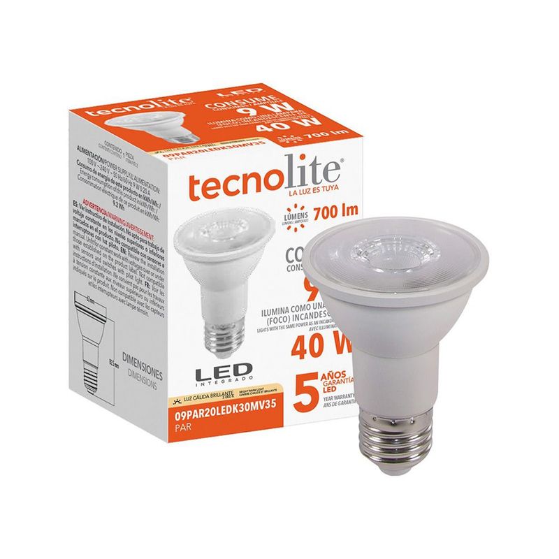 Bombilla LED Reflectora Tecnolite PAR20 de 9 W Luz Cálida para Interior y Exterior