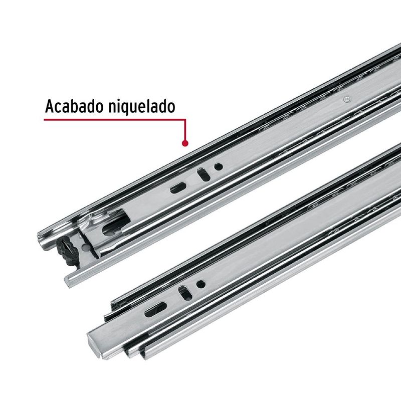 Correderas de Acero Niquelado con Balines para Cajón Extensión Total 50 cm Ancho 4.5 cm