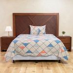 Set de Cubrecama Diamond Diseño Geométrico Tamaño Imperial Color Beige y Azul