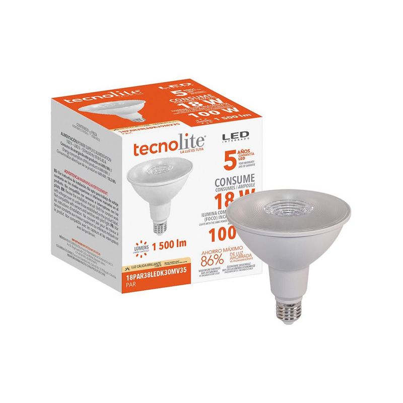 Foco LED PAR38 de 18 W con Base E27 y Luz Cálida para Exterior e Interior