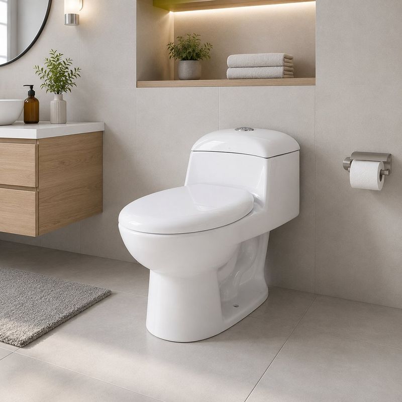 Sanitario Ecoline One Piece de Porcelana Blanca con Asiento de Cierre Suave