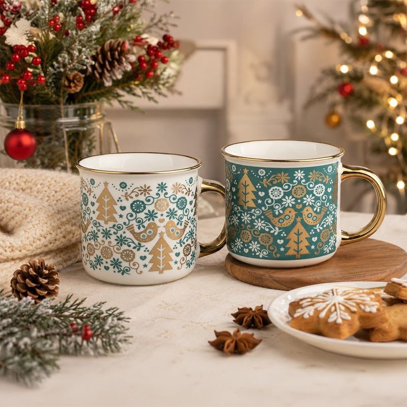 Set de 2 Tazas Navideñas con Diseño de Árboles 13.5 Oz