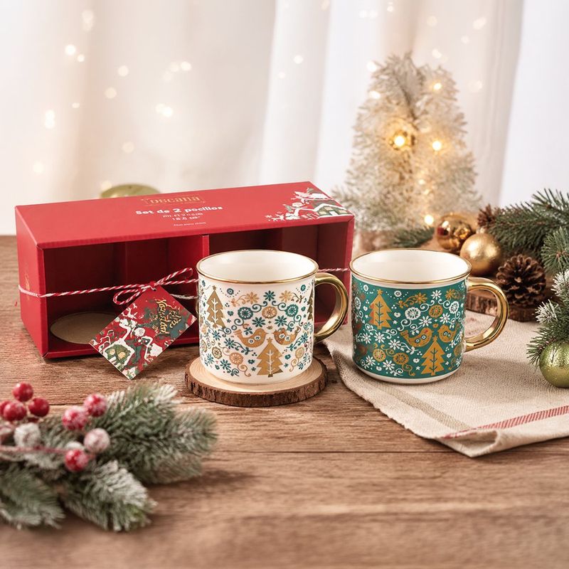 Set de 2 Tazas Navideñas con Diseño de Árboles 13.5 Oz
