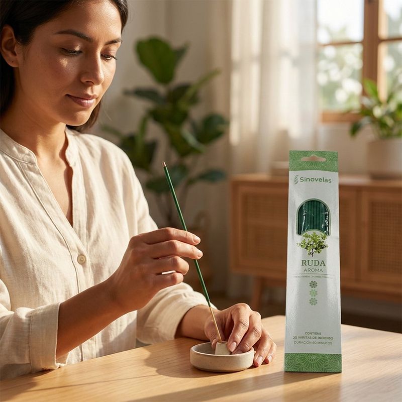 Incienso en Varitas 20 Piezas Aroma a Ruda Duración de 60 Minutos Color Verde