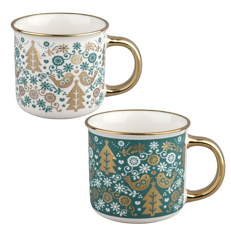Set de 2 Tazas Navideñas con Diseño de Árboles 13.5 Oz