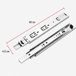 Correderas de Acero Niquelado con Balines para Cajón Extensión Total 40 cm Ancho 4.5 cm