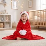Frazada Infantil con Capucha de Santa Navideño Tela Suave con Guantes Integrados Rojo