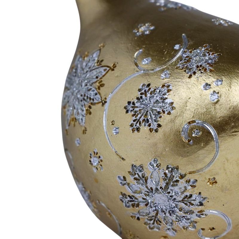 Pajarito Decorativo Dorado con Detalles de Copos de Nieve 18 cm