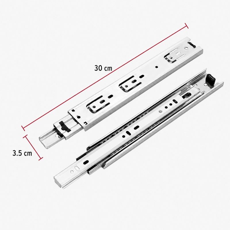 Correderas de Acero Niquelado con Balines para Cajón Extensión Total Ancho 3.5 cm