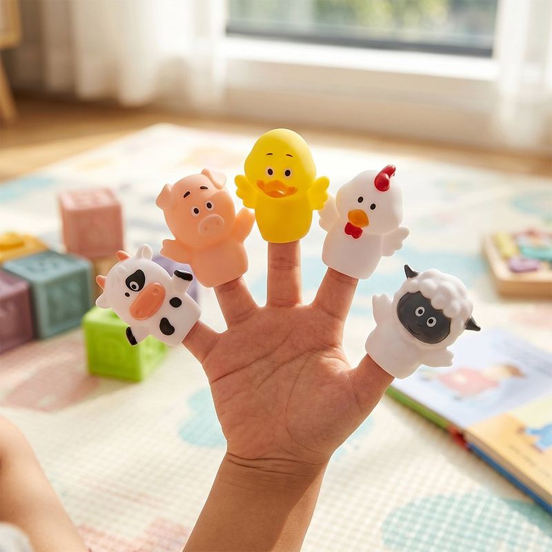 Set de 5 Títeres de Dedos Animales de Granja para Baño Multicolor