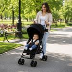 Carruaje Tipo Sombrilla Negro Plegable con Capota y Soporte de 18 kg