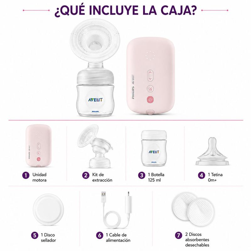 Extractor de Leche Eléctrico Individual SCF395 Natural Motion con Motor Rosado