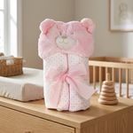 Bata de Baño Infantil Rosada con Capucha de Oso, Moño y Estrellas
