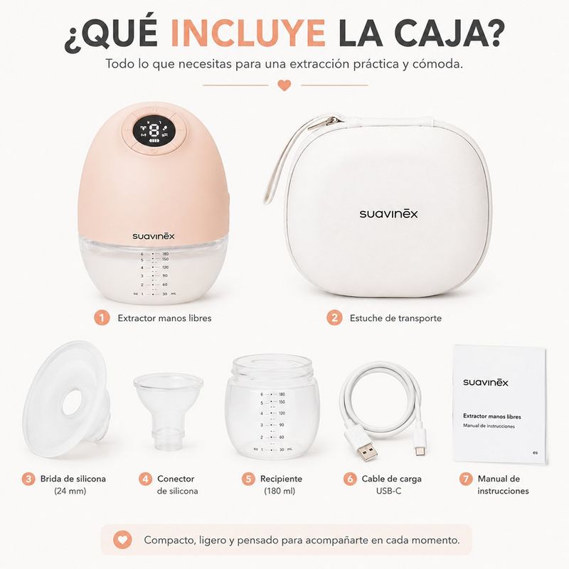 Extractor de Leche Manos Libres Mothering de 180 mL con Pantalla LED