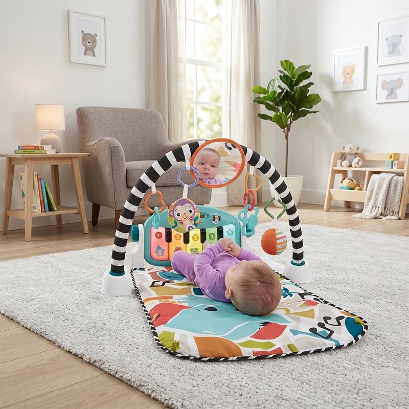 Gimnasio Interactivo Pataditas Musical Kick & Play Celeste con Piano, Luces y 85+ Sonidos