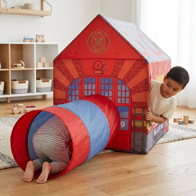 Casita Infantil con Túnel Diseño Bomberos
