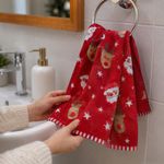 Toalla de Manos Navideña Diseño Papá Noel Roja