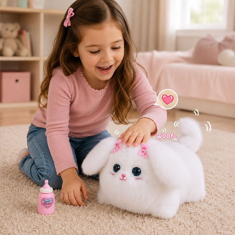 Peluche de Conejo Interactivo con Movimiento y Biberón Color Blanco