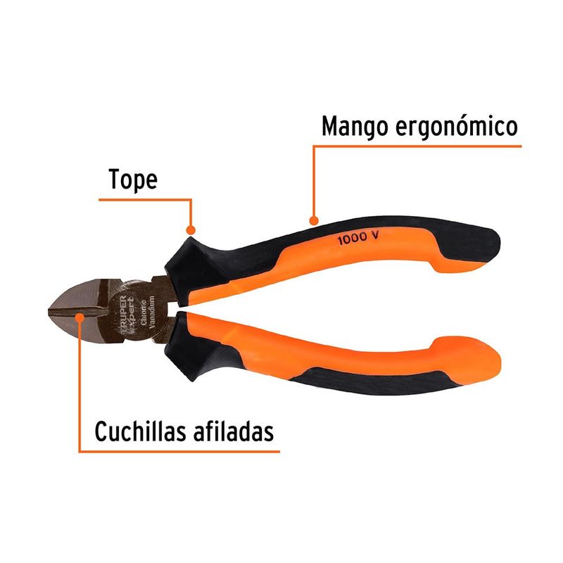 Pinza de Corte Diagonal de 5 Plg con Mango Comfort Grip y Aislamiento 1000 V
