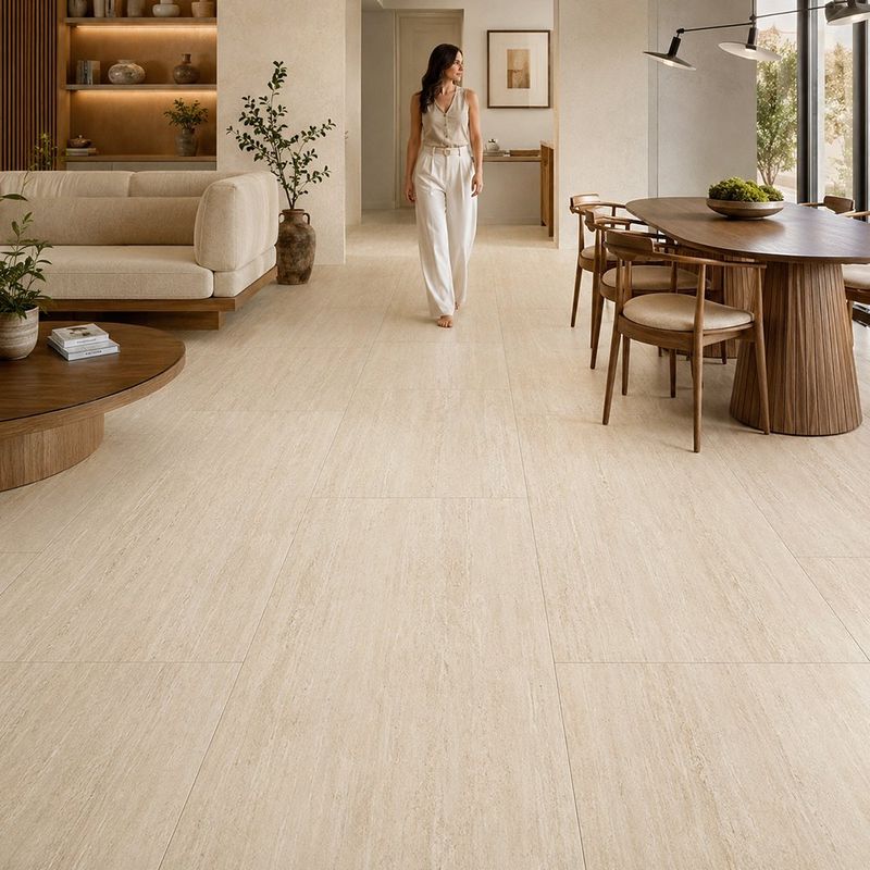 Piso Porcelanato Travertino Color Beige Mate Rectificado de 60 x 120 cm en Caja de 2.16 m²