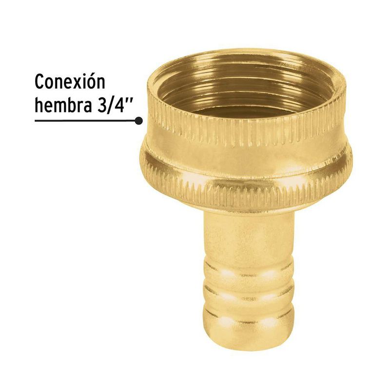 Conector Sencillo de Latón para Manguera 1/2 Plg Hembra con Sello Antifugas