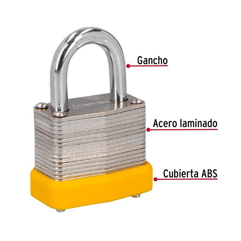 Candado de Acero Laminado con Cubierta Plástica Gancho Corto 30 mm