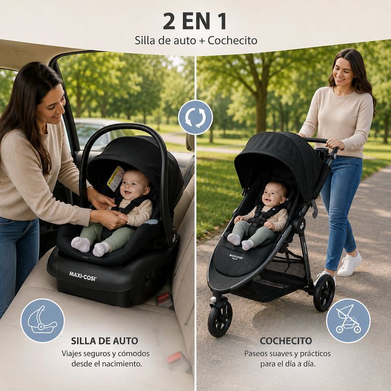 Travel System Gia XP Luxe de 3 Ruedas Negro con Portabebé y Base