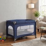 Corral Plegable de 2 Niveles Azul con Laterales de Malla y Ruedas con Freno