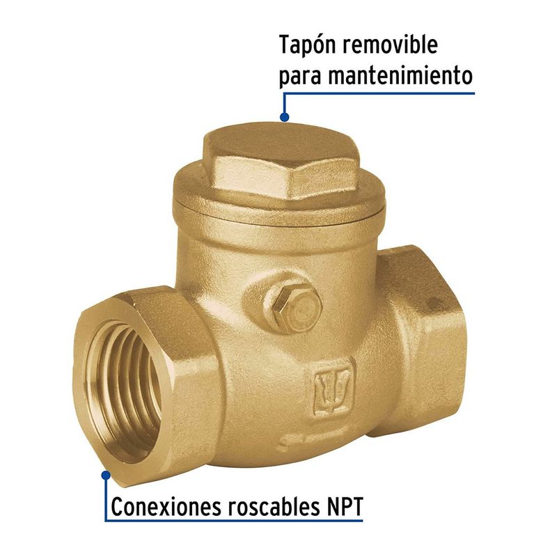 Válvula Check Horizontal de Latón 1 plg para Agua, Aceite y Gas WOG