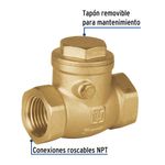 Válvula Check Horizontal de Latón 3/4 plg para Agua, Aceite y Gas WOG
