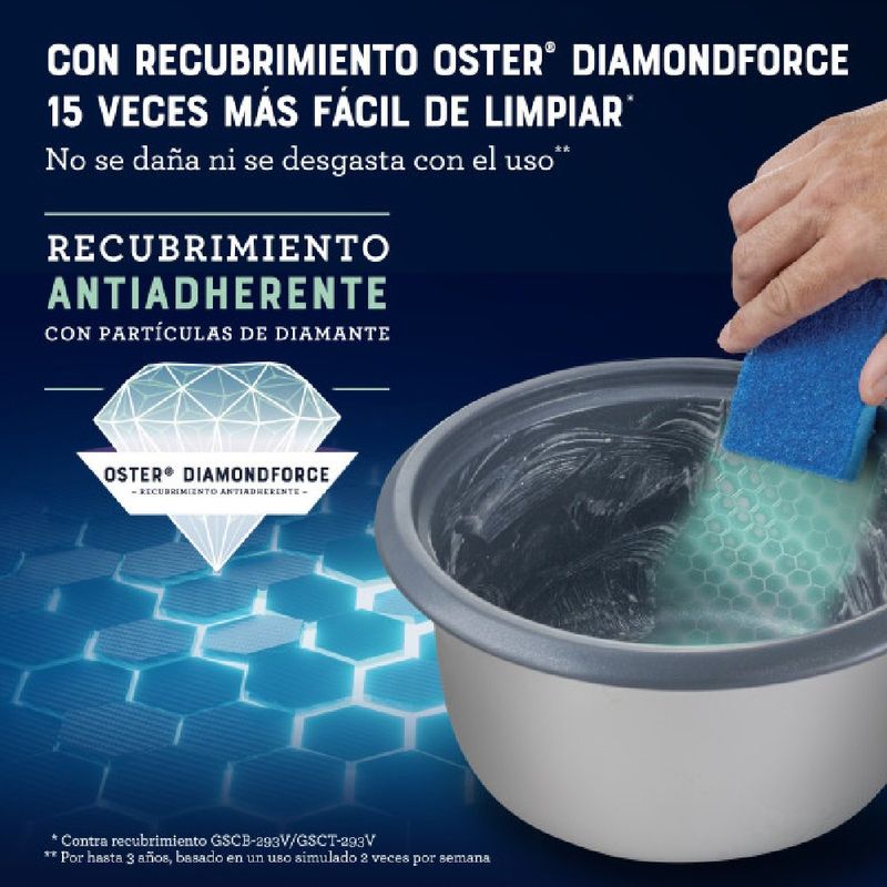 Arrocera de 10 Tazas 1.8 Litros con Recubrimiento Antiadherente DiamondForce Color Negro