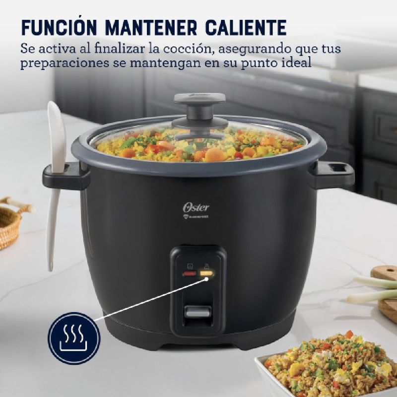 Arrocera de 10 Tazas 1.8 Litros con Recubrimiento Antiadherente DiamondForce Color Negro