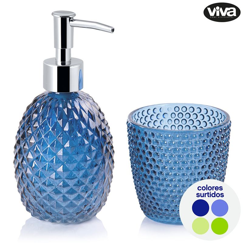 Set de 2 Piezas para Baño con Dispensador de Jabón y Vaso Porta Cepillos Colores Surtidos