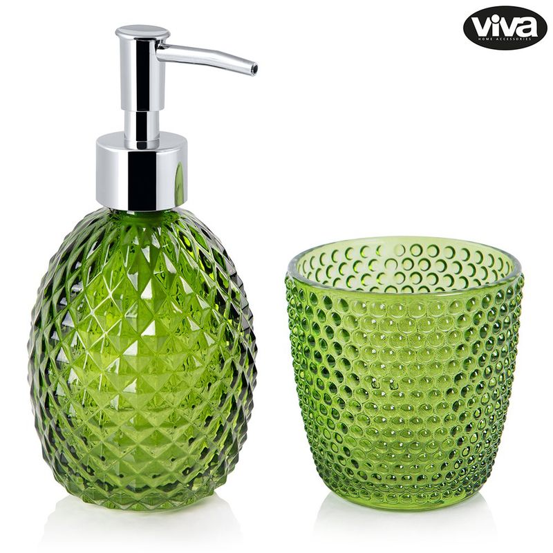 Set de 2 Piezas para Baño con Dispensador de Jabón y Vaso Porta Cepillos Colores Surtidos
