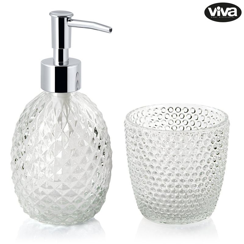 Set de 2 Piezas para Baño con Dispensador de Jabón y Vaso Porta Cepillos Colores Surtidos