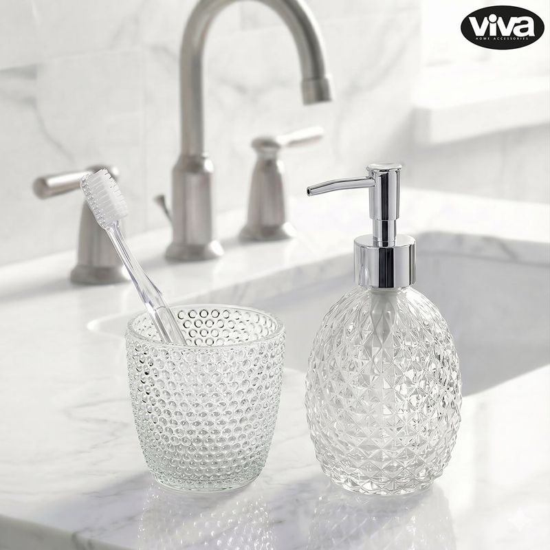 Set de 2 Piezas para Baño con Dispensador de Jabón y Vaso Porta Cepillos Colores Surtidos
