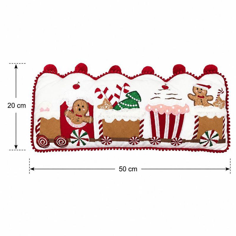 Cojín Decorativo Tren de Jengibre Navideño Blanco y Rojo 20 x 50 cm