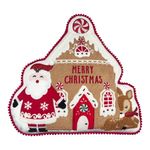 Cojín Navideño Casa de Jengibre con Santa y Reno Rojo 38 x 40 cm