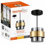 Lámpara Colgante Tipo Tambor de Cristal Humo Dorada y Negra Base E27 60W 1.70 m