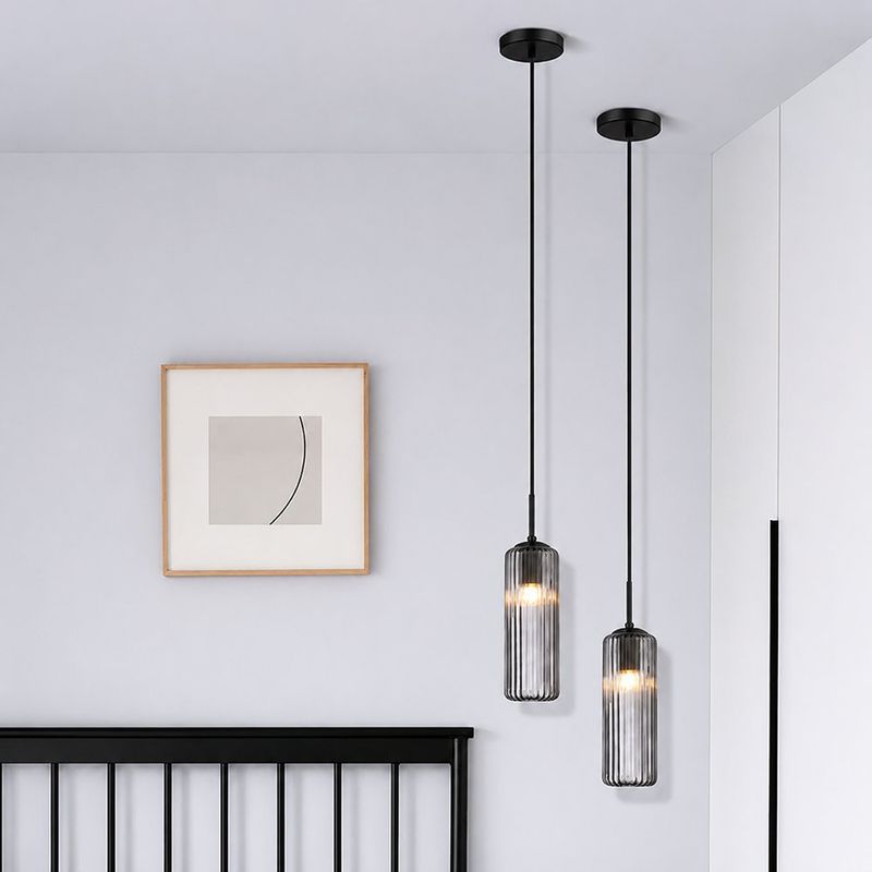 Lámpara Colgante Tubular Acanalada de Cristal Humo Base E27 60W 1.92 m