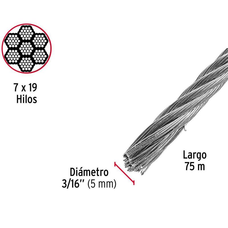 Cable Flexible de Acero 3/16 plg Venta por Metro