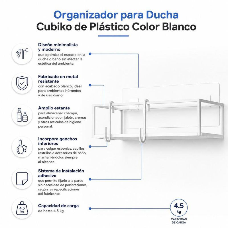 Organizador para Ducha Cubiko de Plástico Color Blanco