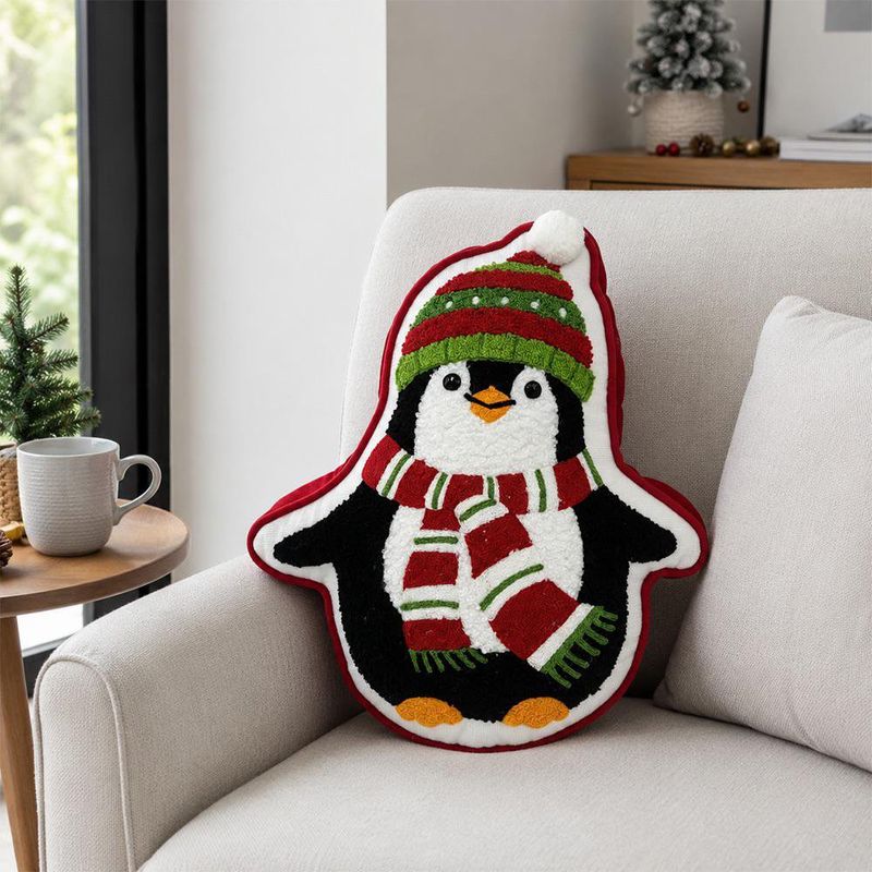 Cojín Decorativo de Pingüino Navideño 35 x 35 cm