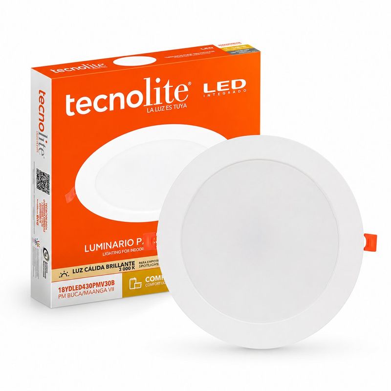 Panel LED Circular Empotrable de 18W con Luz Cálida para Techo
