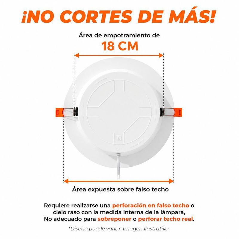Panel LED Circular Empotrable de 18W con Luz Cálida para Techo