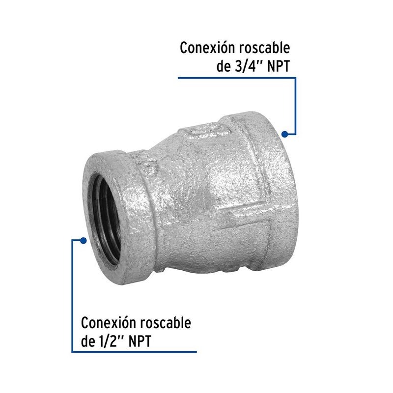 Reducción Campana de Acero Galvanizado 3/4 x 1/2 plg