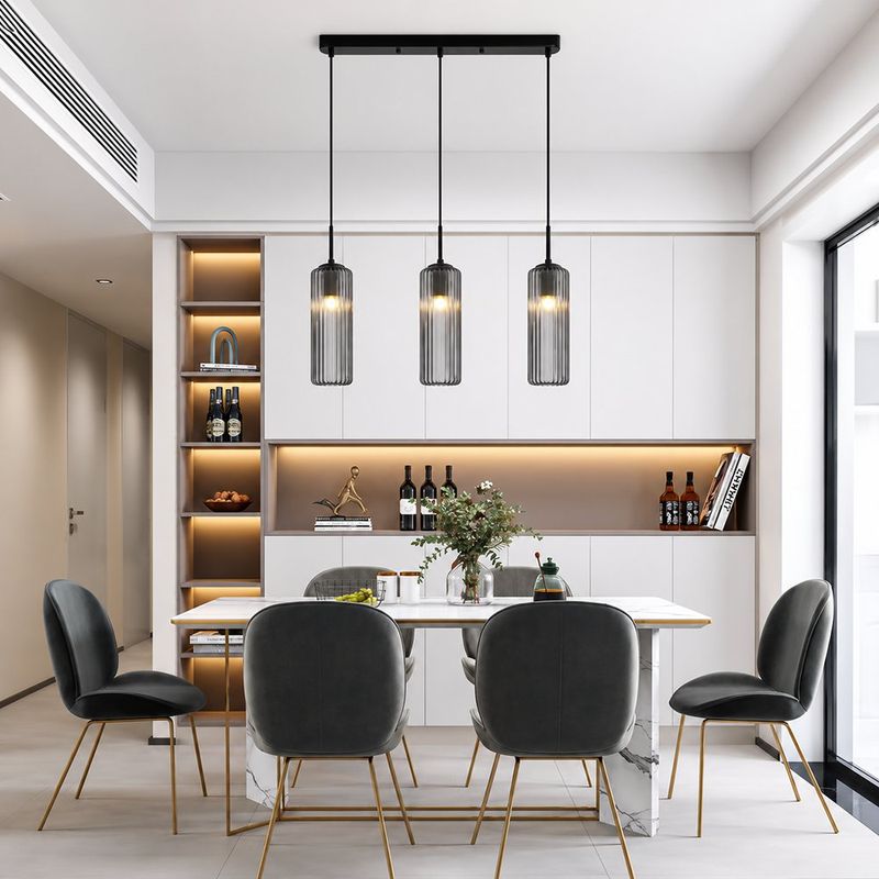 Lámpara Colgante Lineal con 3 Luces de Cristal Humo Base E27 180W 1.92 m
