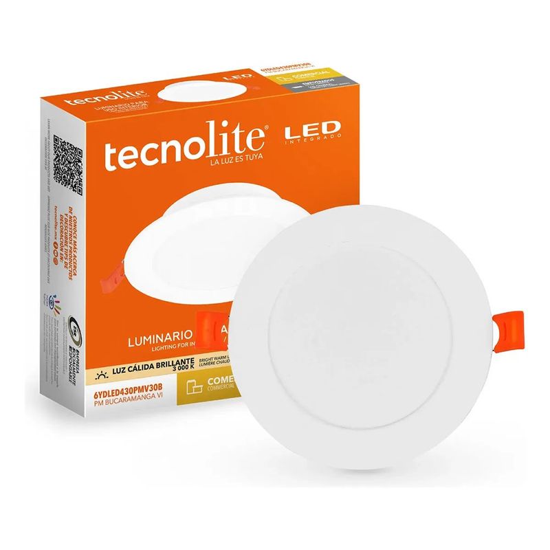 Panel LED Circular Empotrable de 6W con Luz Cálida para Techo