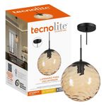 Lámpara Colgante Tipo Globo de Cristal Ámbar y Negro Base E27 60W 1.87 m